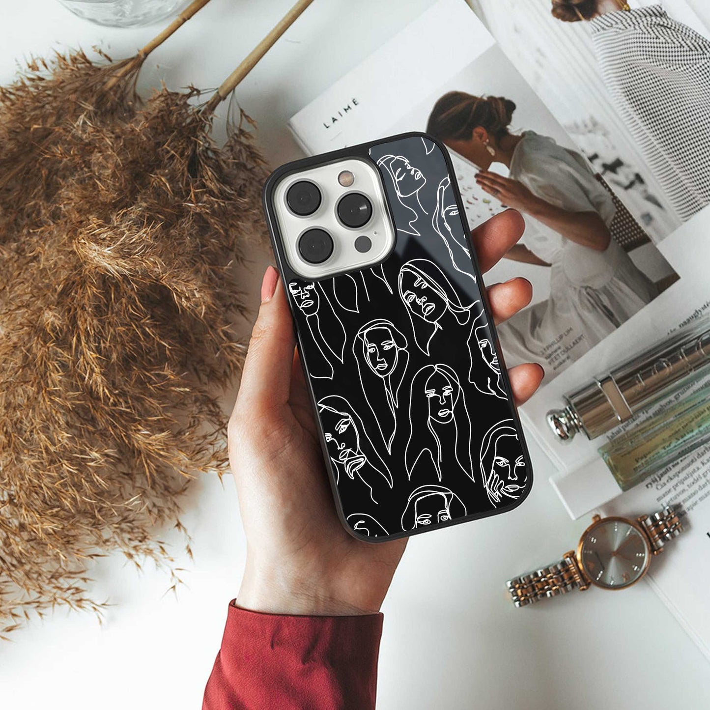 Many Faces Black Phone Case for Iphone 16 | Glass Case