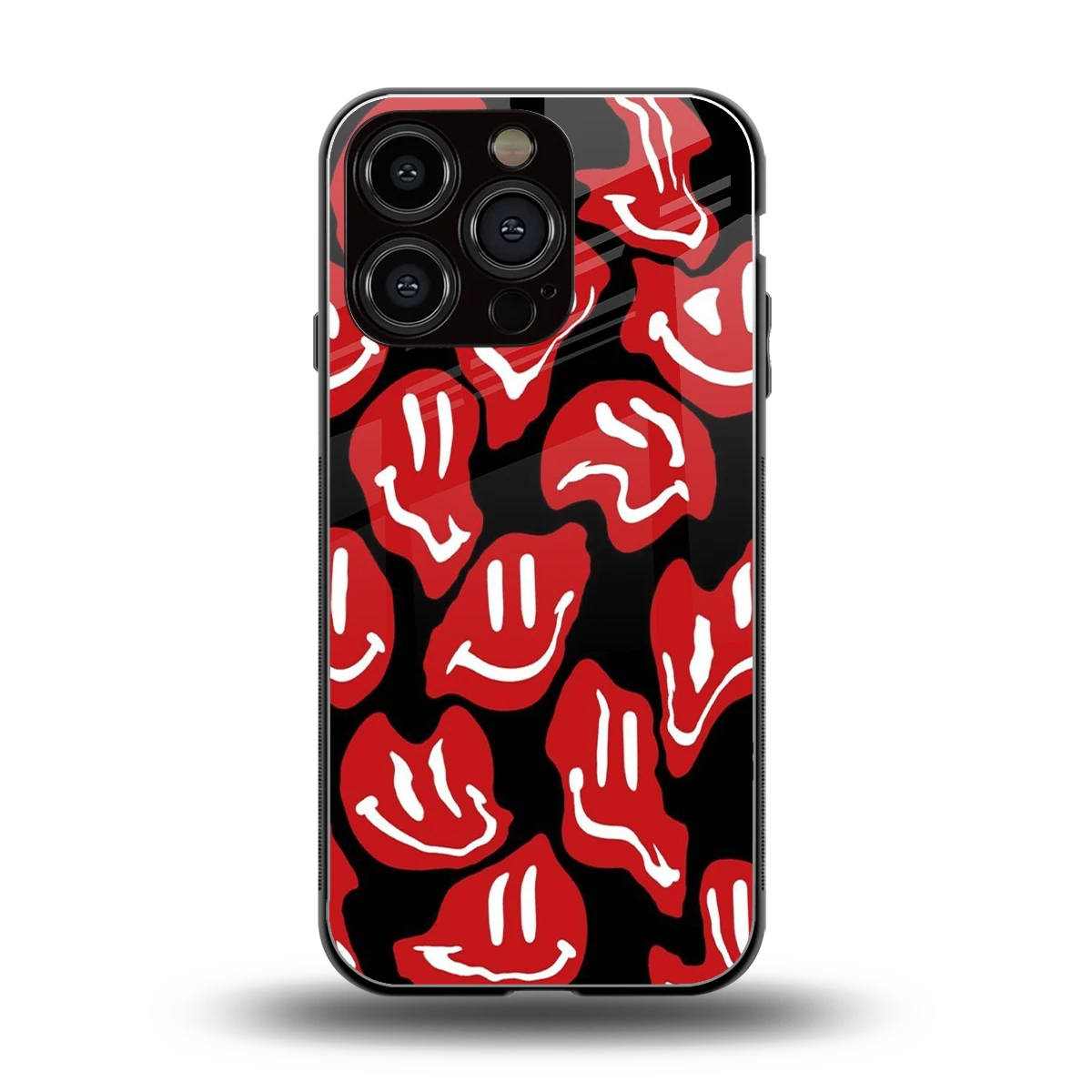 Melting Smiley back phone cover | glass case for iphone 16 pro