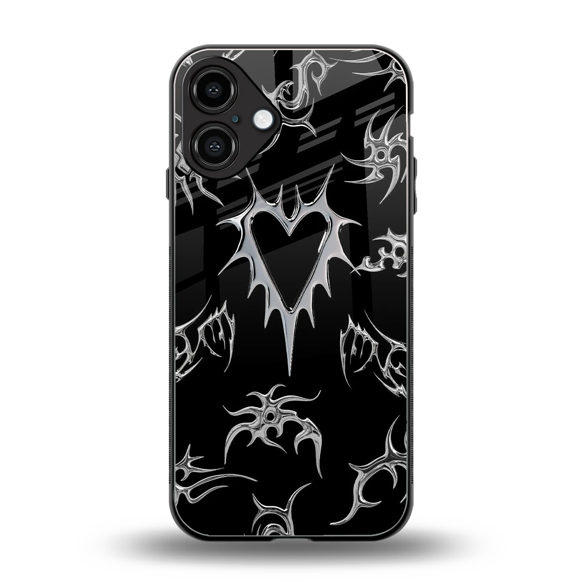 Metallic Love back phone cover | glass case for iphone 16 plus
