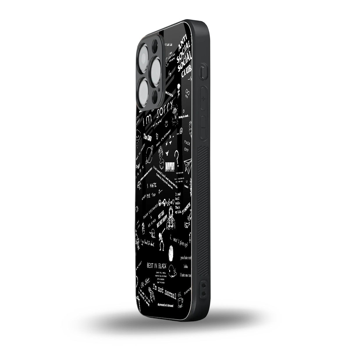 Minimalistic Black Aesthetic Collage iphone 15 pro max mobile cover | shockproof glass phone case