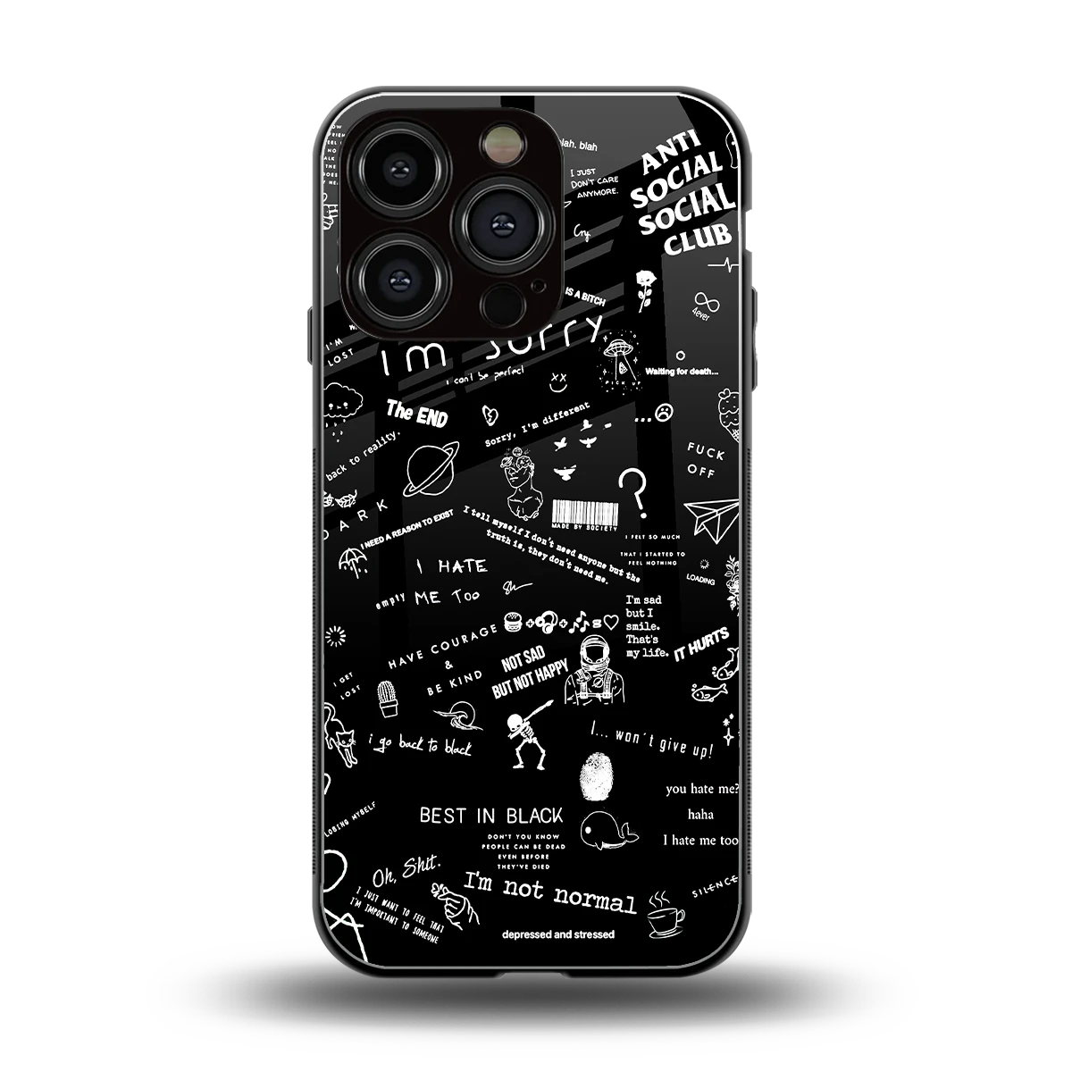 Minimalistic Black Aesthetic Collage back phone cover | glass case for iphone 16 pro