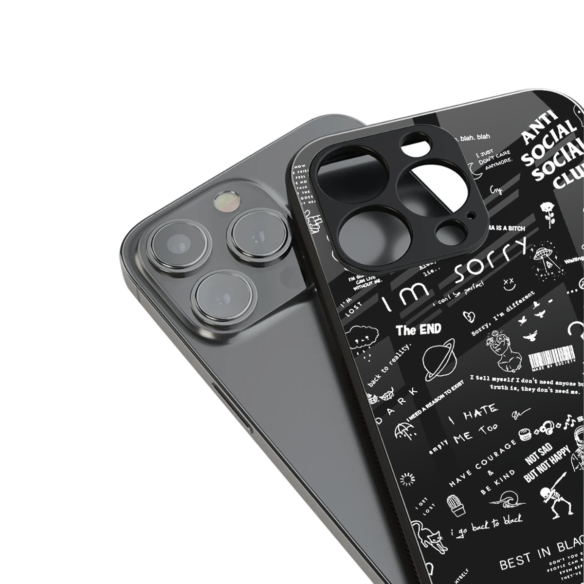 Minimalistic Black Aesthetic Collage Phone Case for Iphone 16 | Glass Case