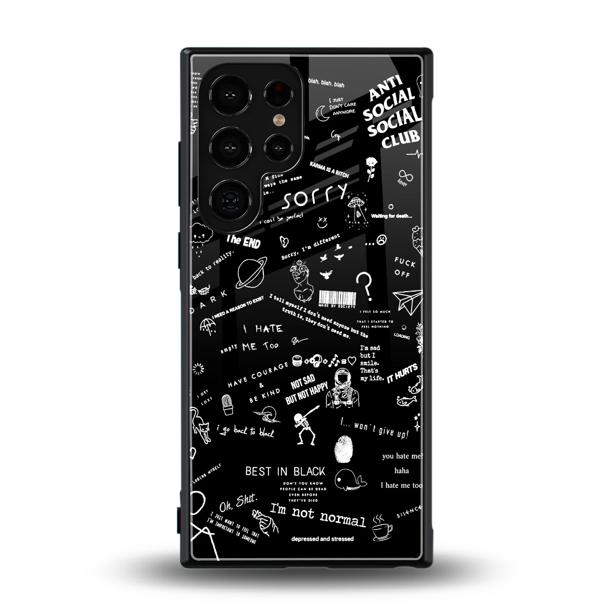 Minimalistic Black Aesthetic Collage back phone cover | glass case for samsung galaxy s24 ultra