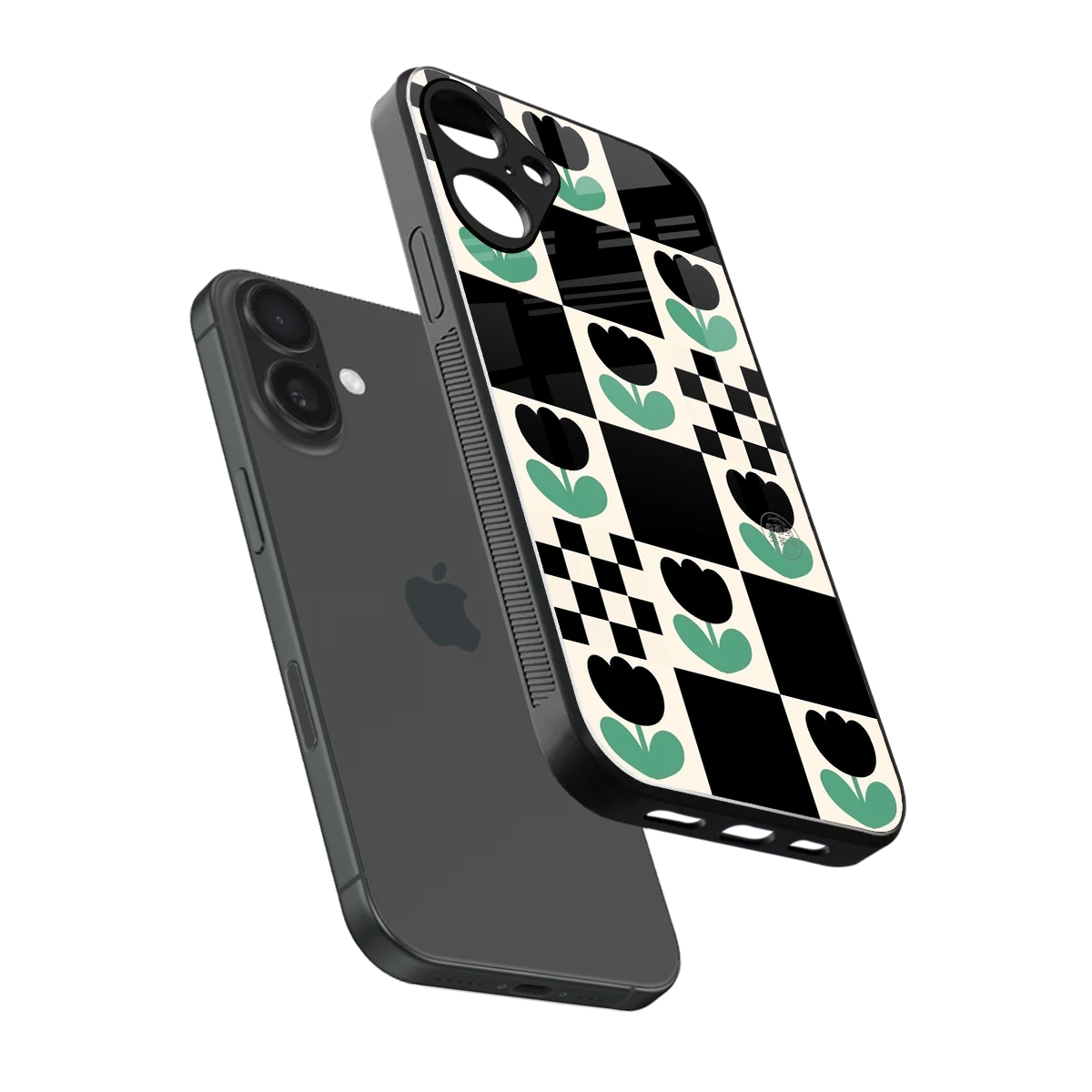 Minimalistic Flower Pattern sleek iphone 16 plus cover with tempered glass back and TPU edges