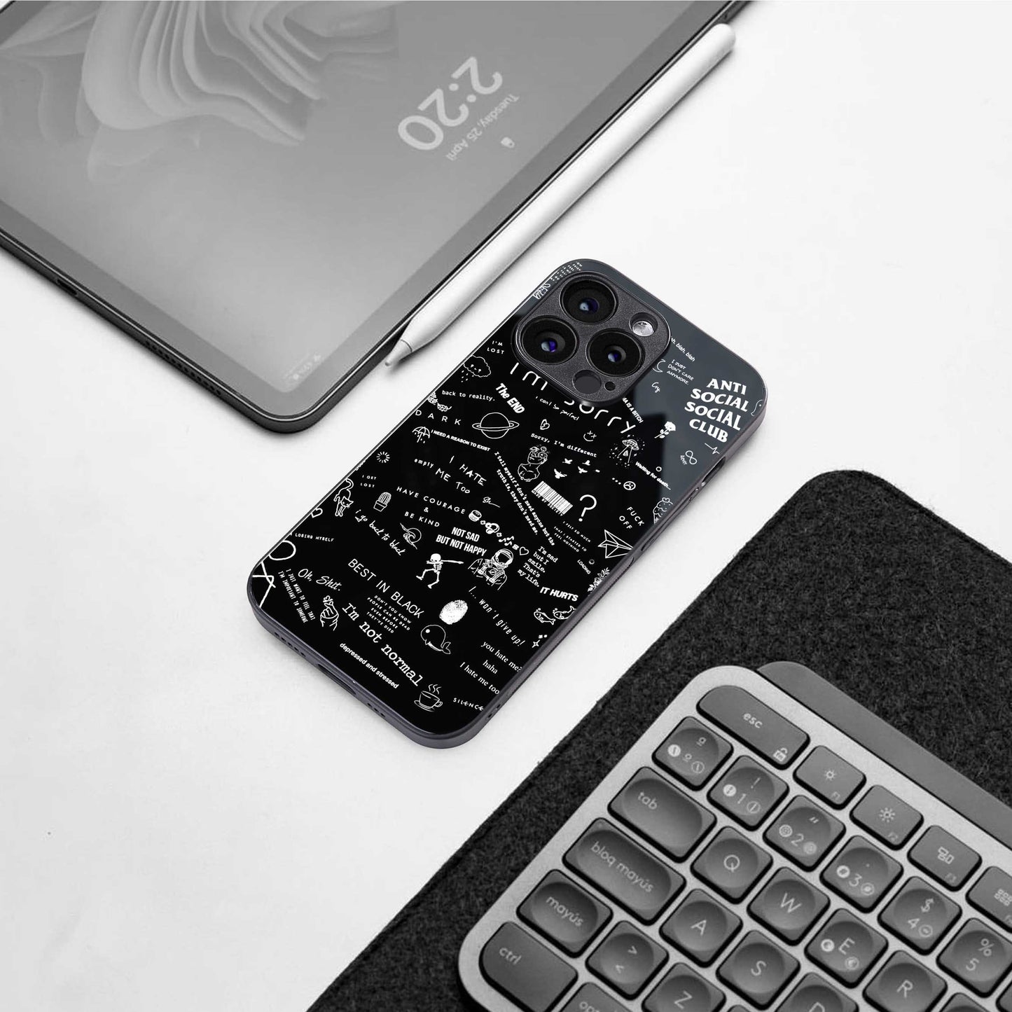 Minimalistic Black Aesthetic Collage Phone Case for Iphone 16 | Glass Case