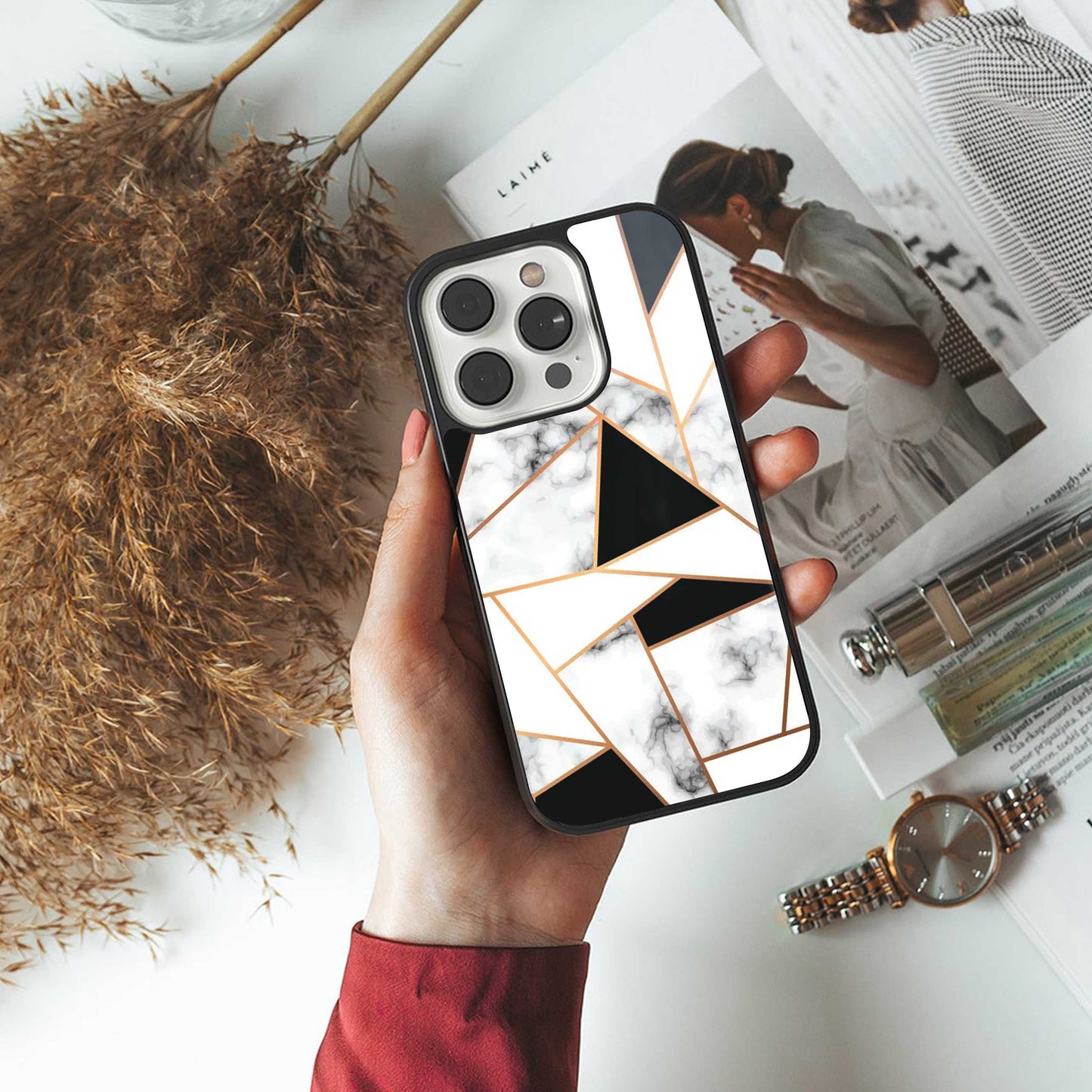 Monochrome Mosaic Phone Case for Iphone 16 | Glass Case