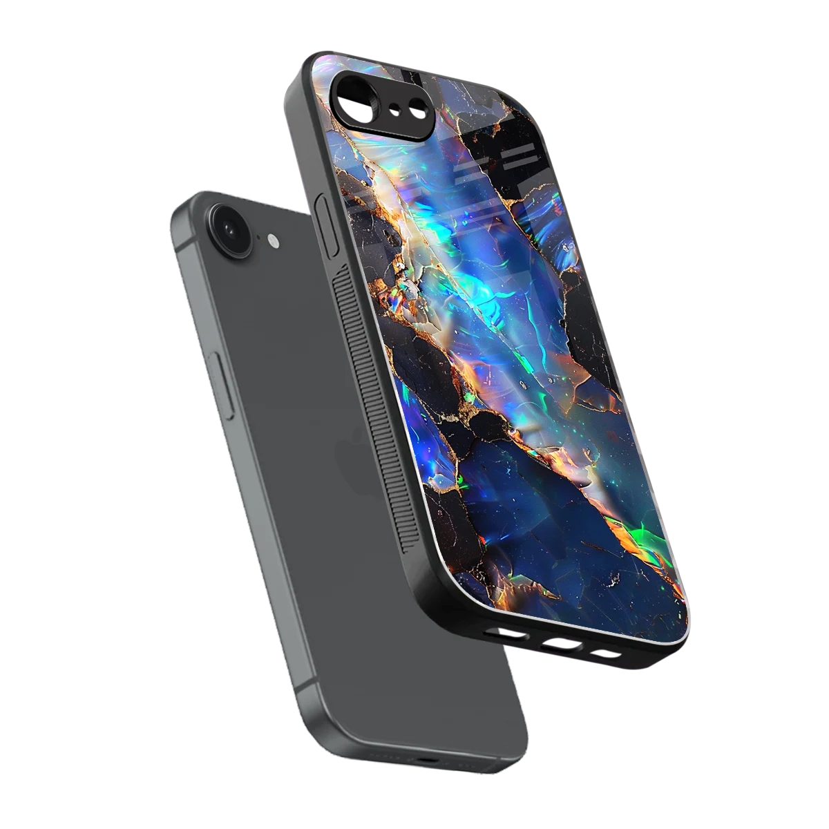 Mystic Marble sleek iphone 16e cover with tempered glass back and TPU edges