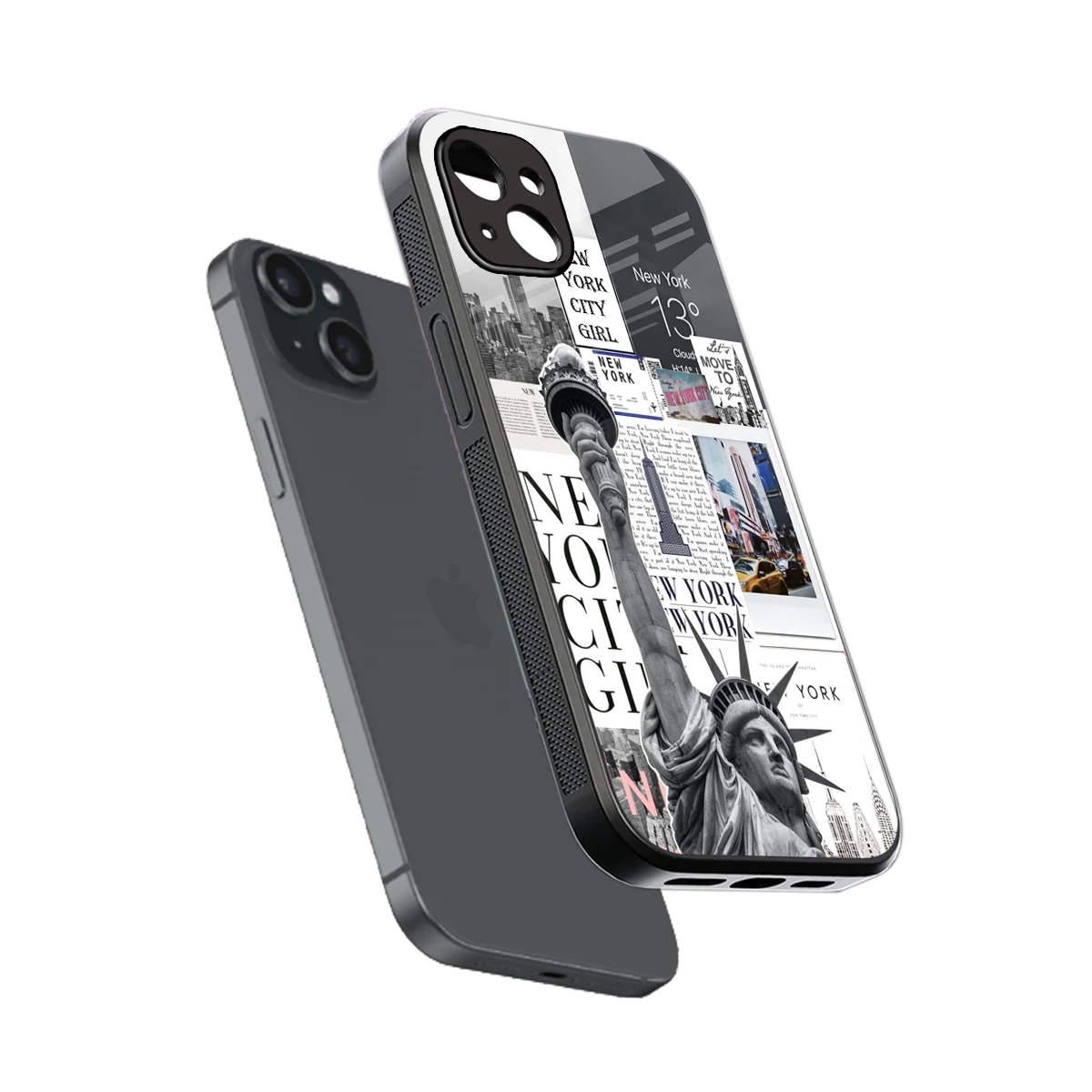 NY Dream sleek iphone 14 plus cover with tempered glass back and TPU edges