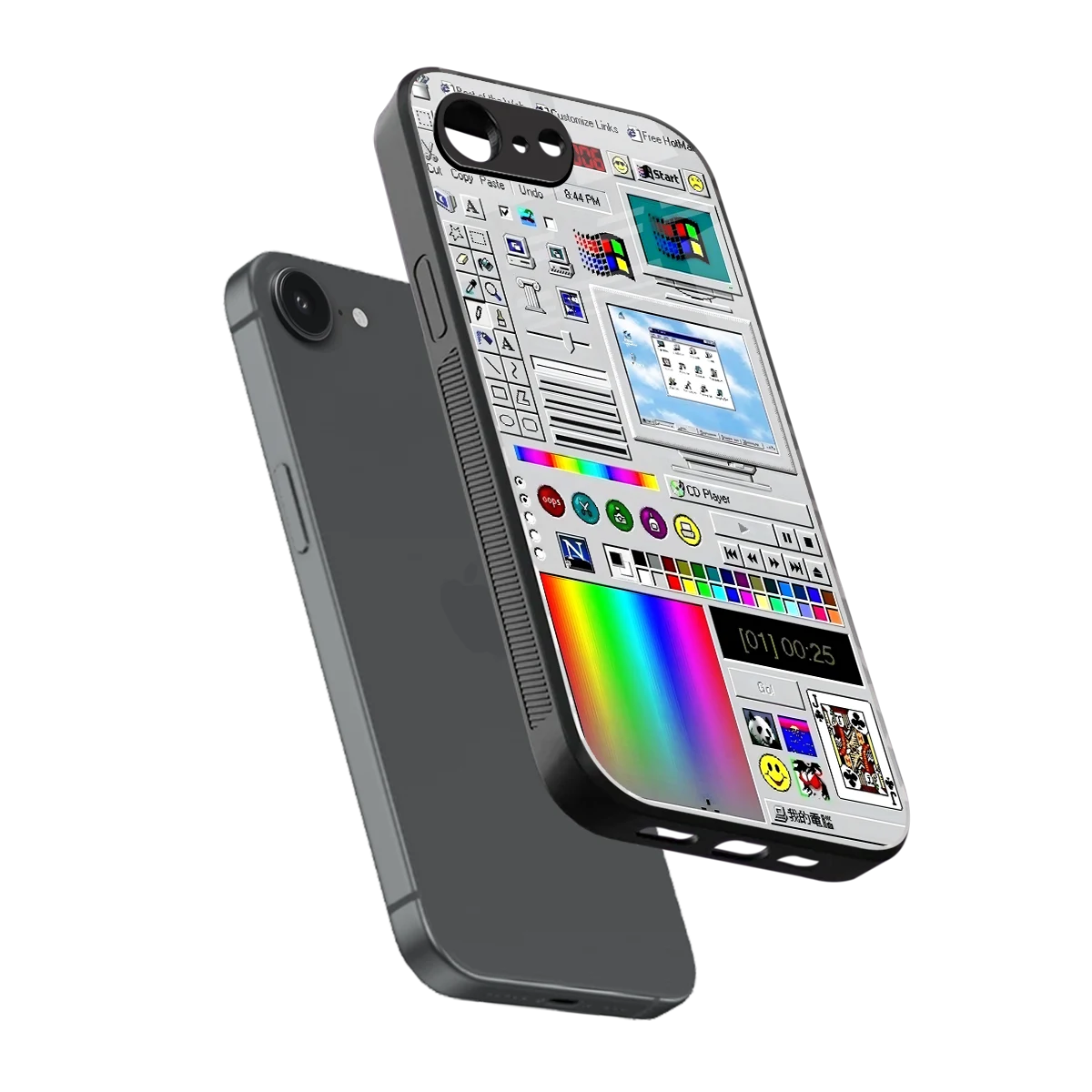 Paint Retro sleek iphone 16e cover with tempered glass back and TPU edges