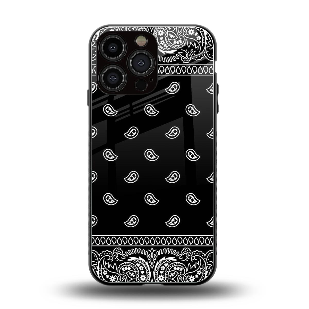 Paisley Black back phone cover | glass case for iphone 15 pro max