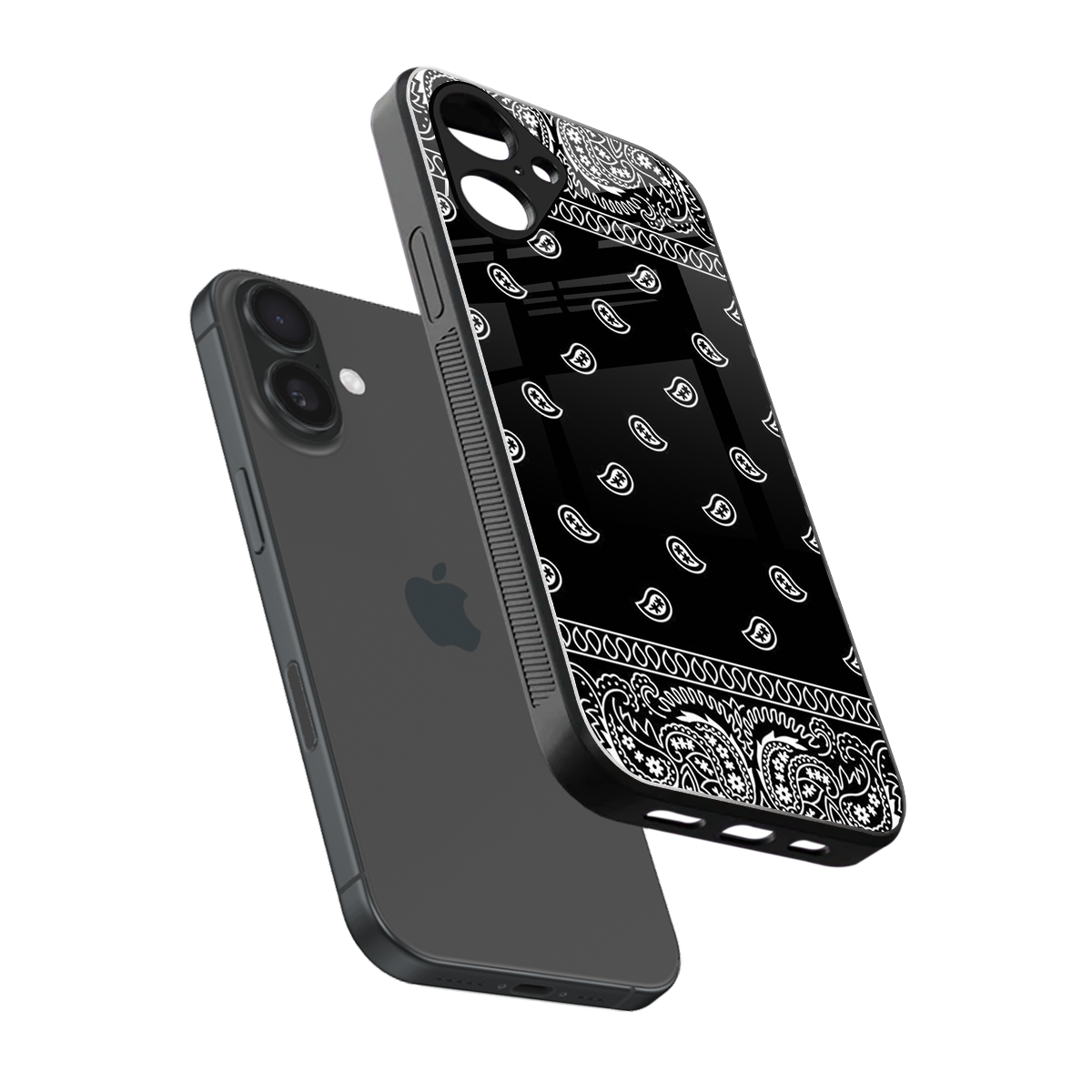 Paisley Black Phone Case for Iphone 16 | Glass Case