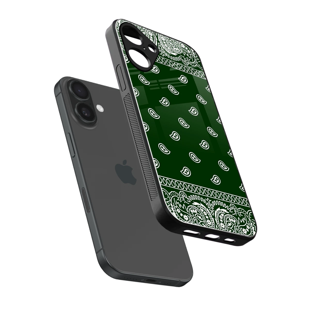 Paisley Green sleek iphone 16 plus cover with tempered glass back and TPU edges