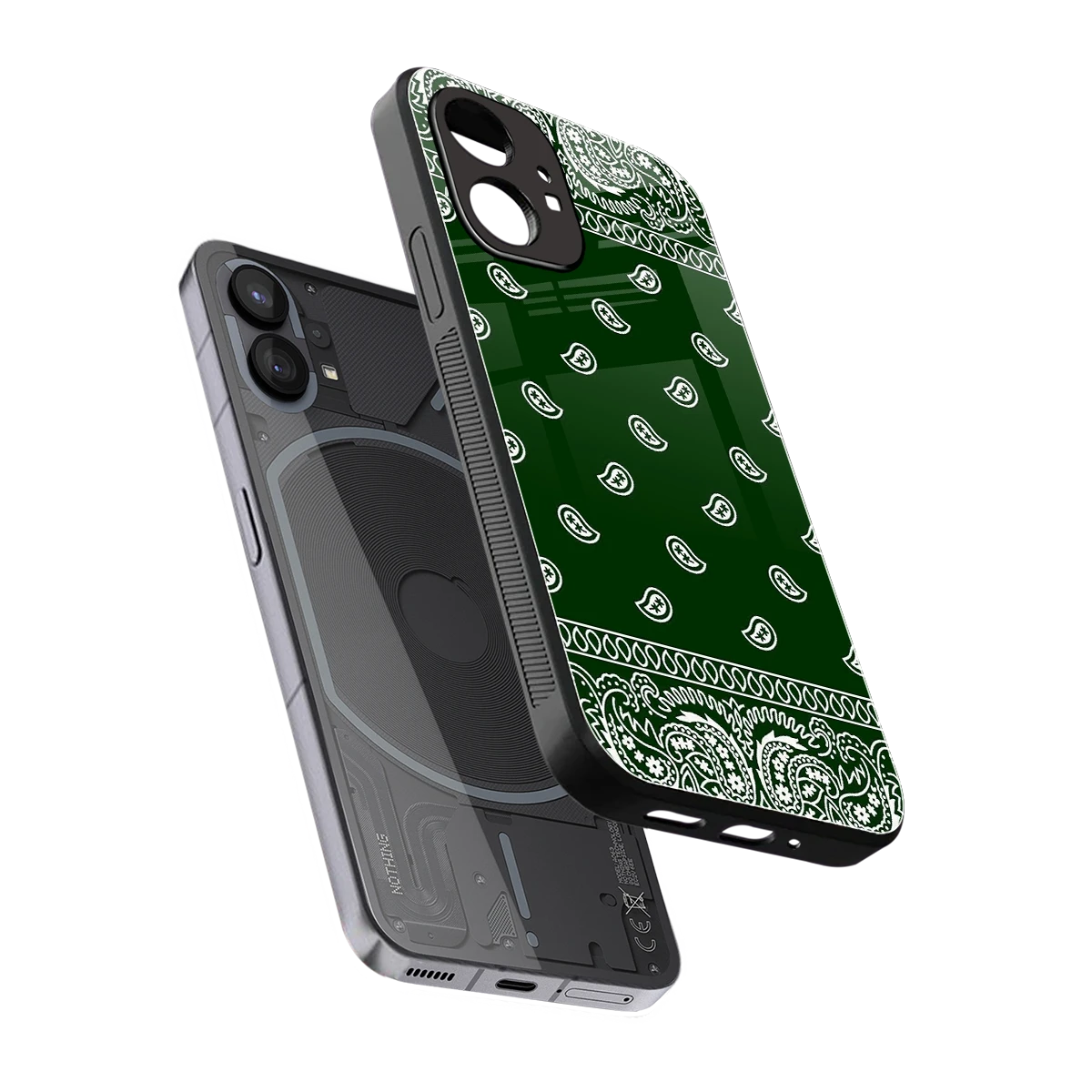 Paisley Green sleek nothing phone 1 cover with tempered glass back and TPU edges
