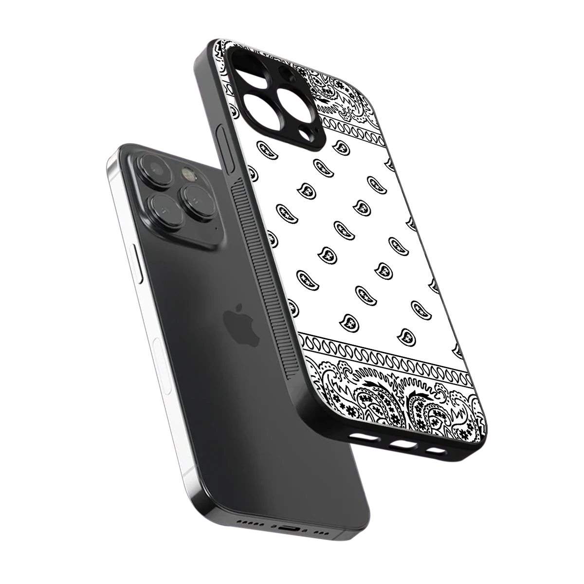 Paisley White sleek iphone 13 pro cover with tempered glass back and TPU edges
