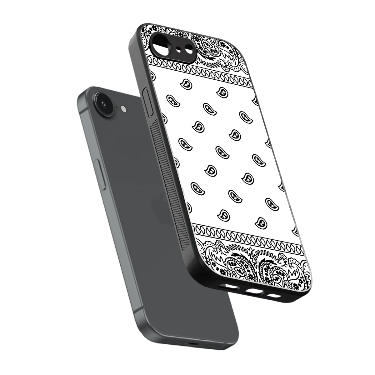 Paisley White sleek iphone 16e cover with tempered glass back and TPU edges