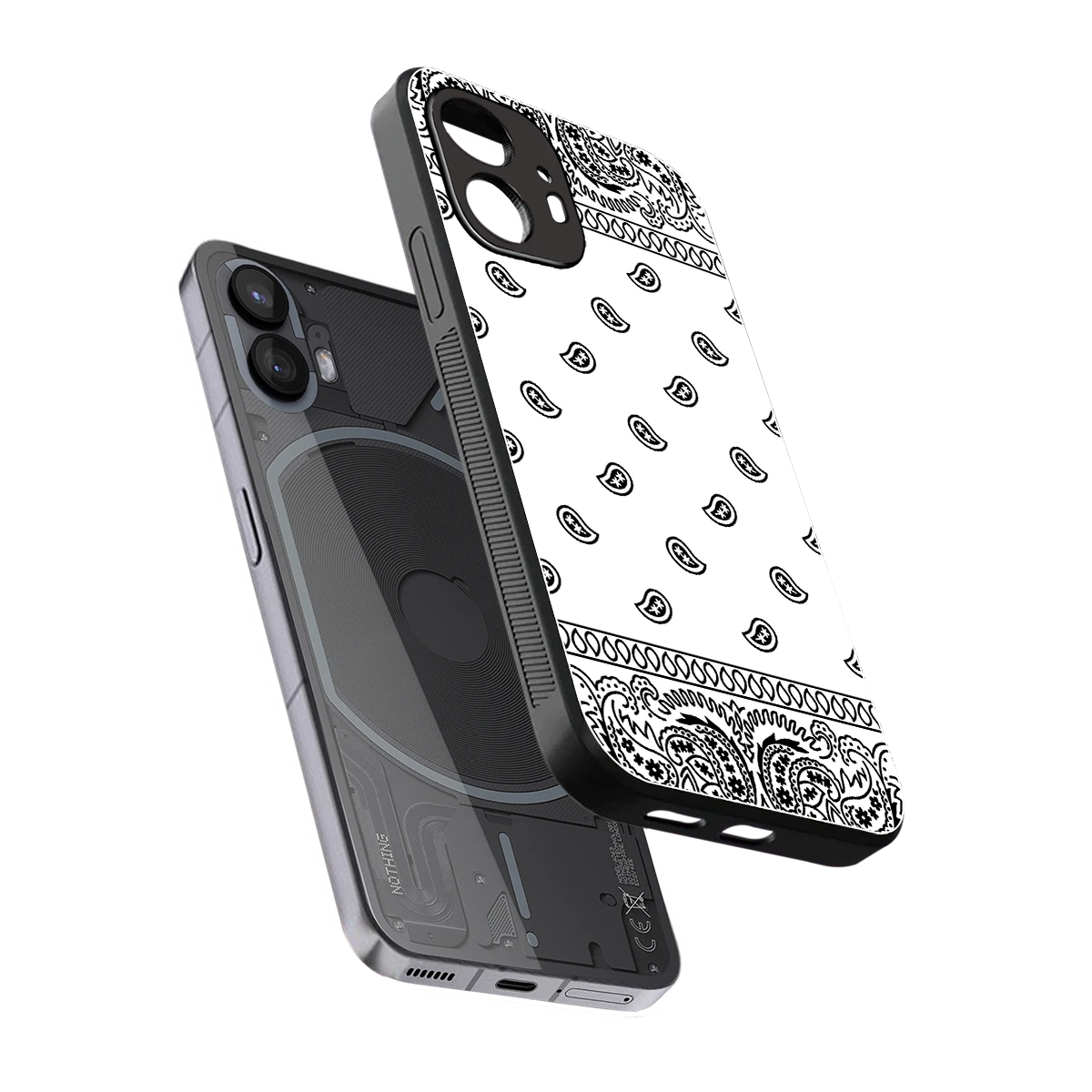 Paisley White sleek nothing phone 2 cover with tempered glass back and TPU edges
