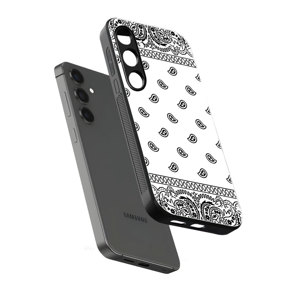 Paisley White sleek samsung galaxy s24 cover with tempered glass back and TPU edges