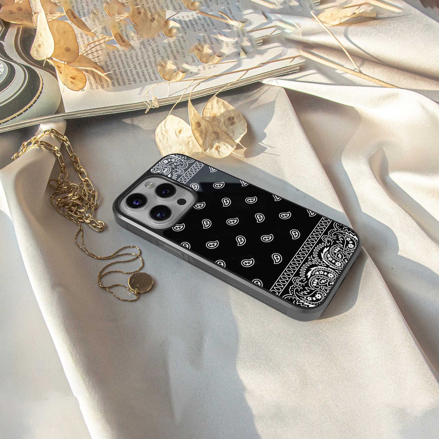 Paisley Black Phone Case for Iphone 16 | Glass Case