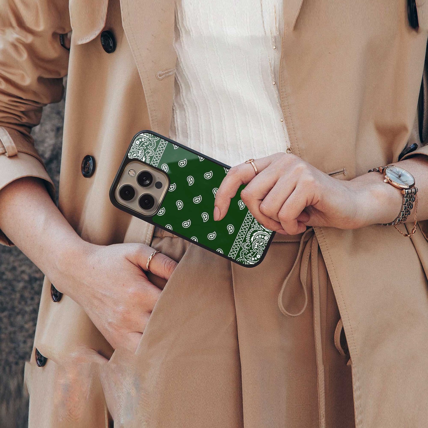 Paisley Green Phone Case for Iphone 16 | Glass Case