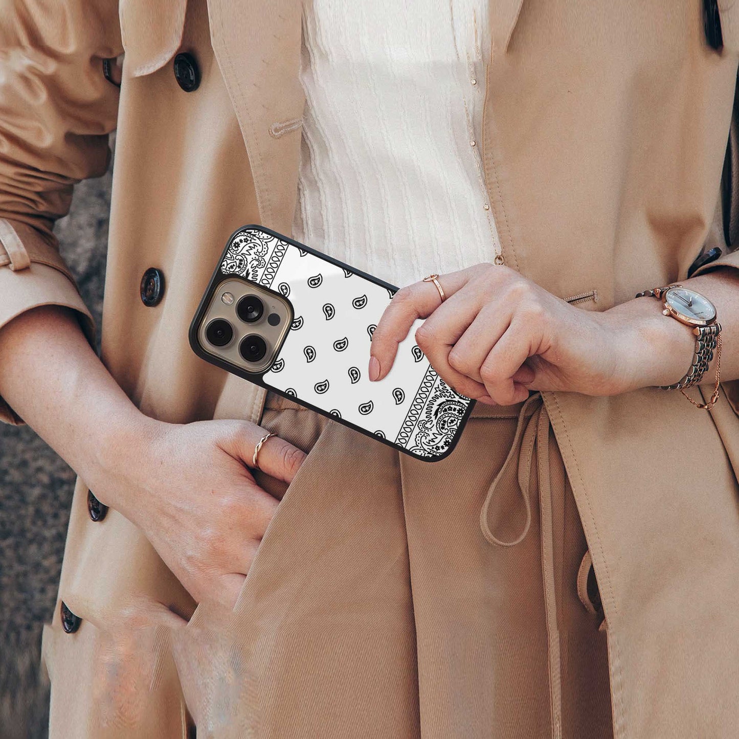 Paisley White Phone Case for Iphone 16 | Glass Case