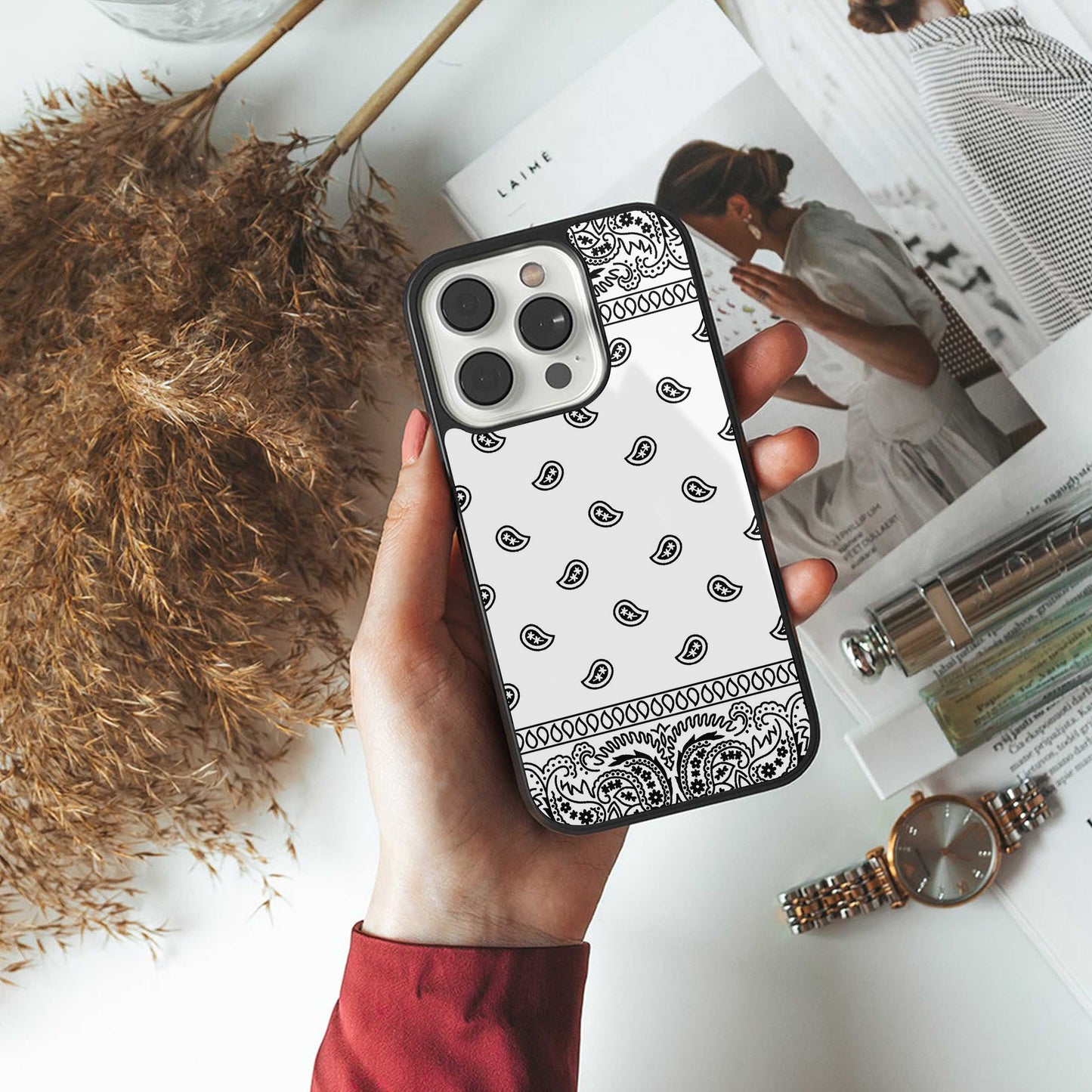 Paisley White Phone Case for Iphone 16 | Glass Case