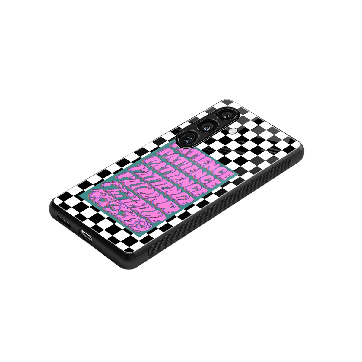 Patience Checkered stylish phone case for samsung galaxy s24 fe | glossy glass and slim fit