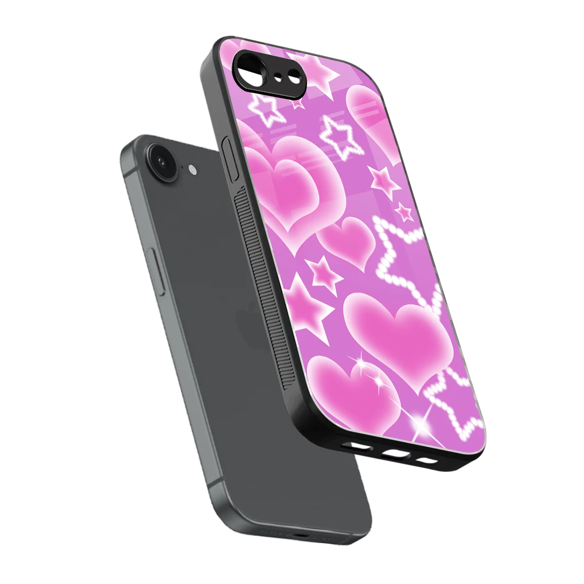 Pink Celestia sleek iphone 16e cover with tempered glass back and TPU edges