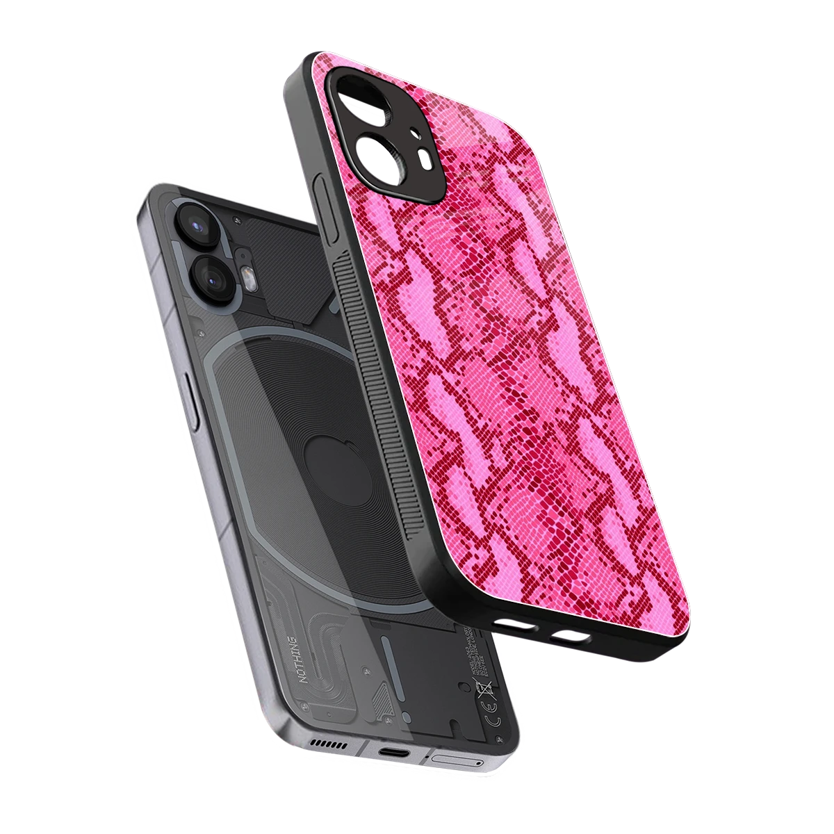 Pink Serpent sleek nothing phone 2 cover with tempered glass back and TPU edges