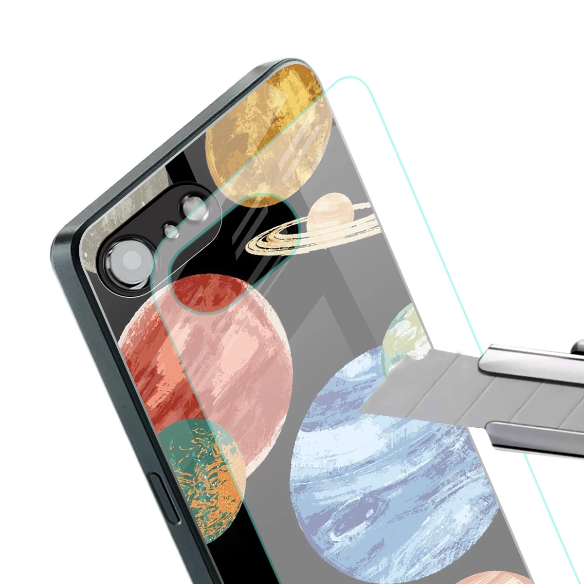 Planet Parade stylish phone case for iphone 16e | glossy glass and slim fit