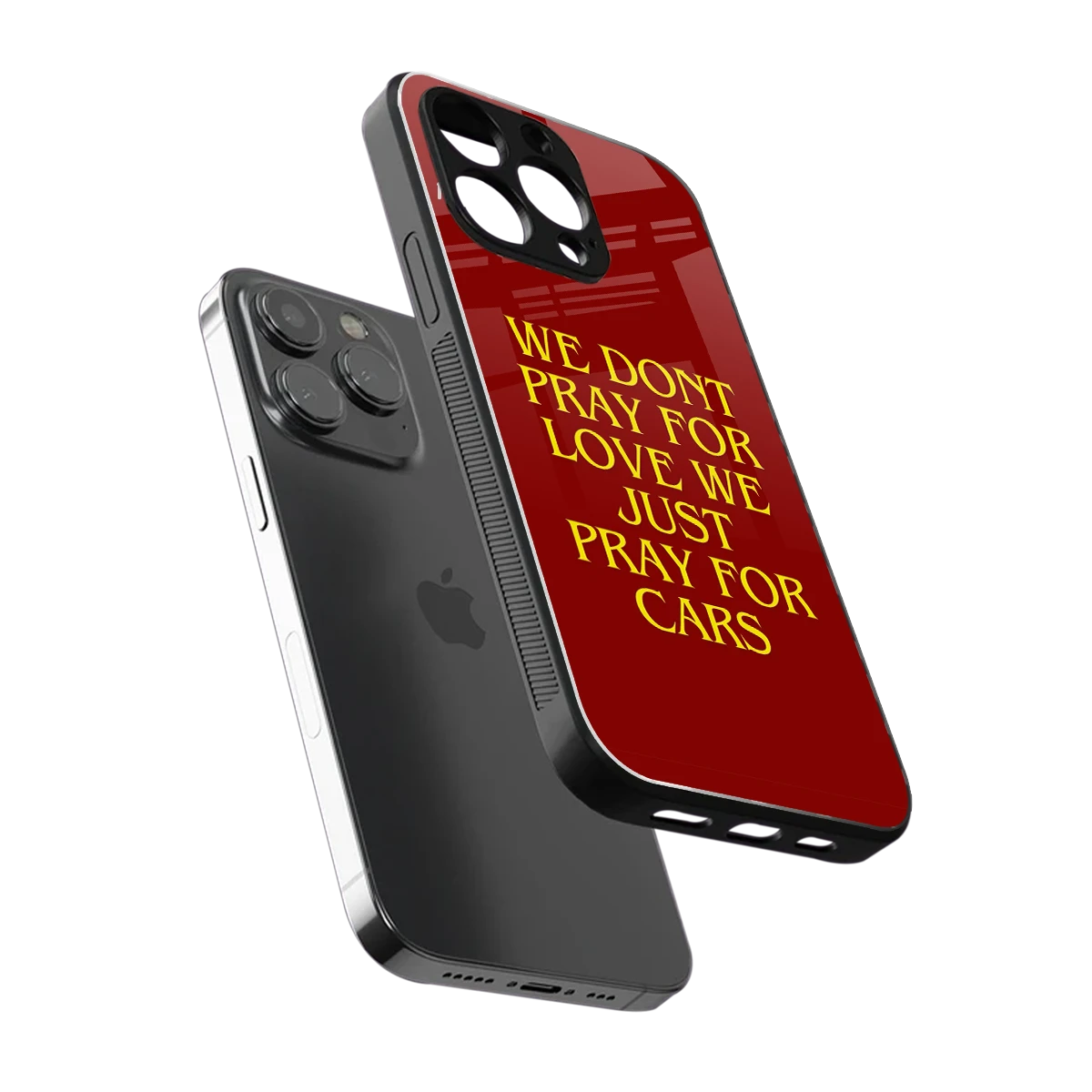 Pray For Cars sleek iphone 14 pro max cover with tempered glass back and TPU edges