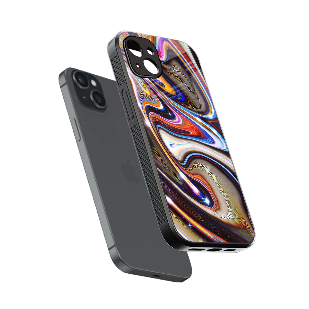 Psychedelic Marble sleek iphone 14 plus cover with tempered glass back and TPU edges