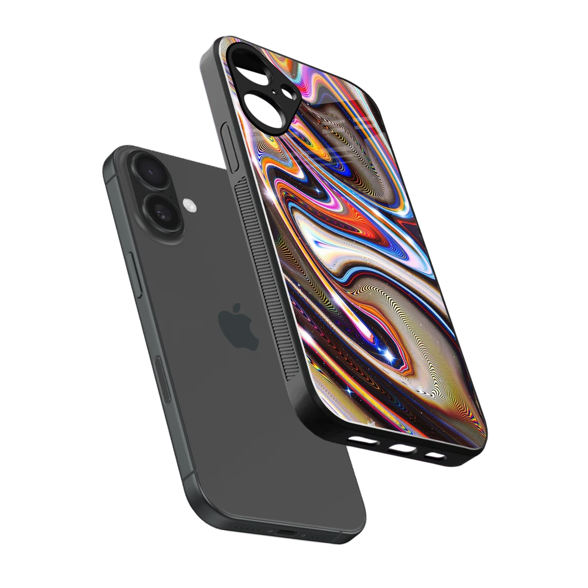 Psychedelic Marble sleek iphone 16 plus cover with tempered glass back and TPU edges