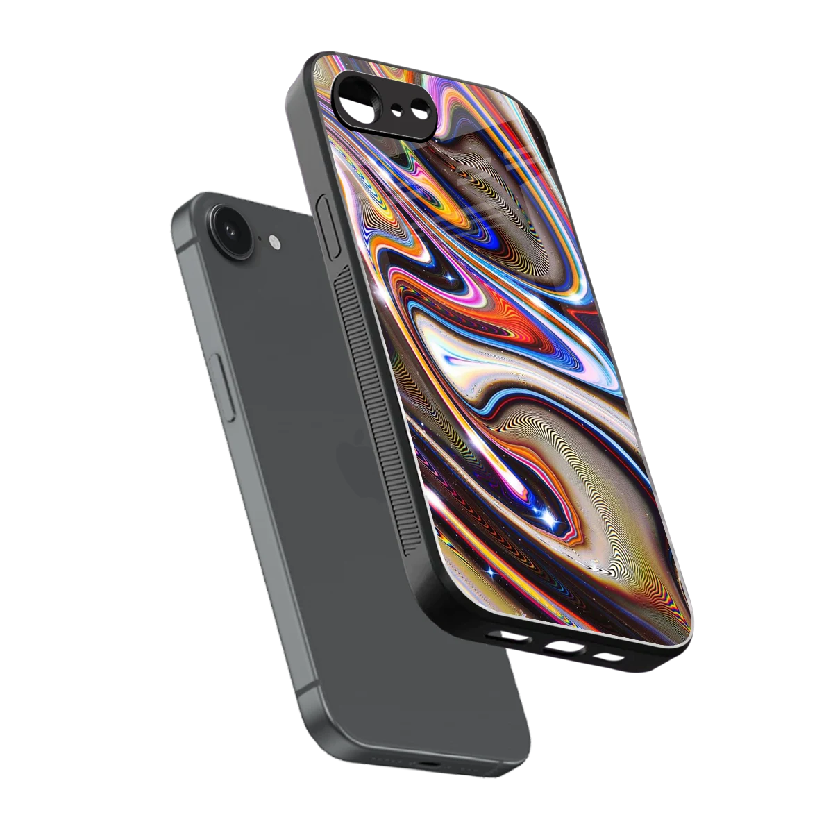 Psychedelic Marble sleek iphone 16e cover with tempered glass back and TPU edges