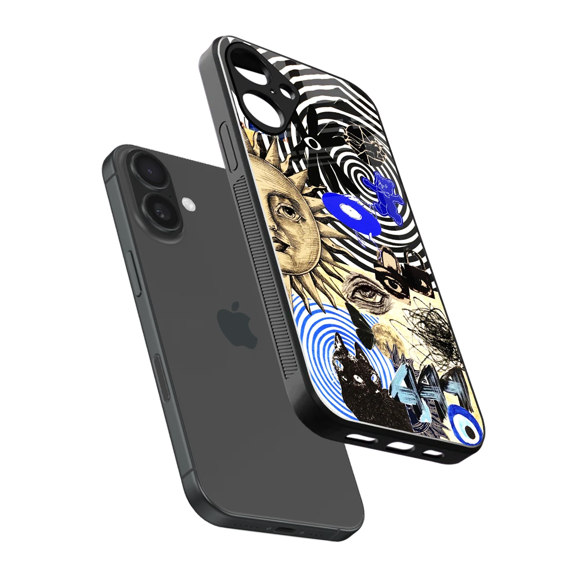 Psychedelic Vibes sleek iphone 16 plus cover with tempered glass back and TPU edges