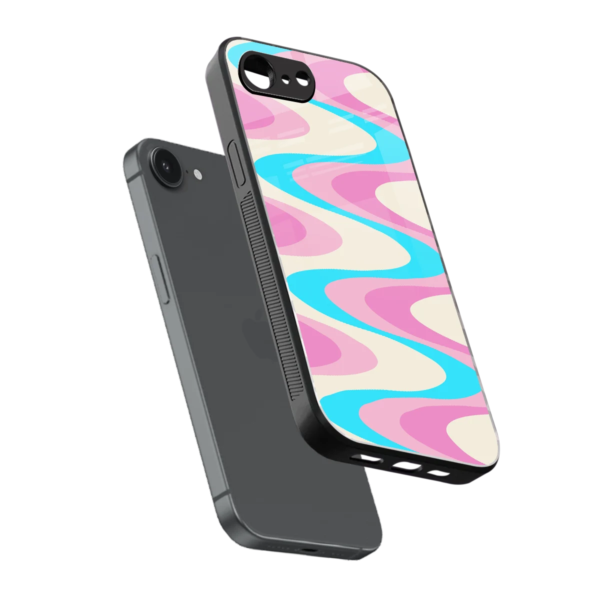 Psychedelic Zig sleek iphone 16e cover with tempered glass back and TPU edges