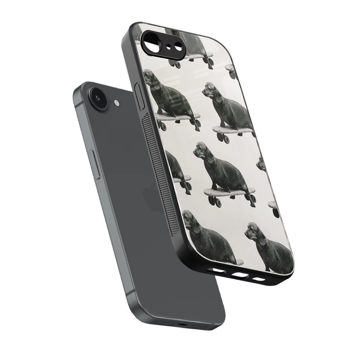 Pup Skater sleek iphone 16e cover with tempered glass back and TPU edges
