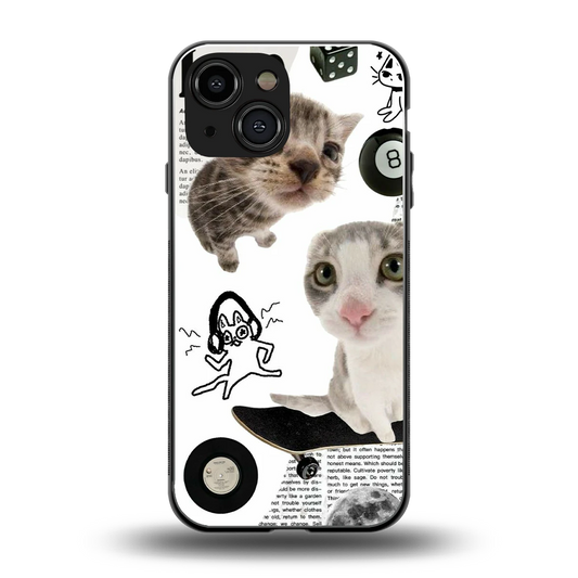 Purrfect Patchwork back phone cover | glass case for iphone 13 mini