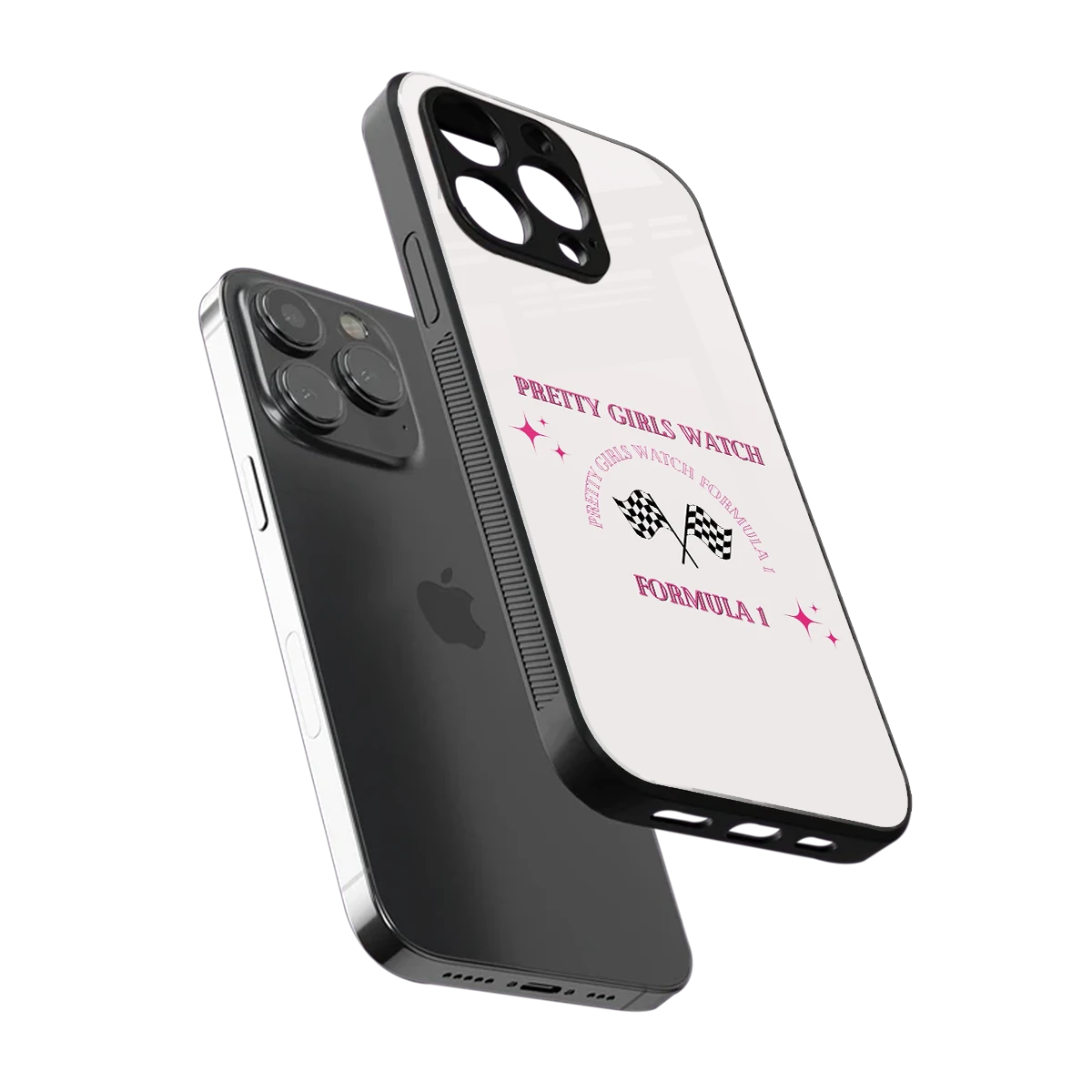 Racing Babe sleek iphone 15 pro cover with tempered glass back and TPU edges
