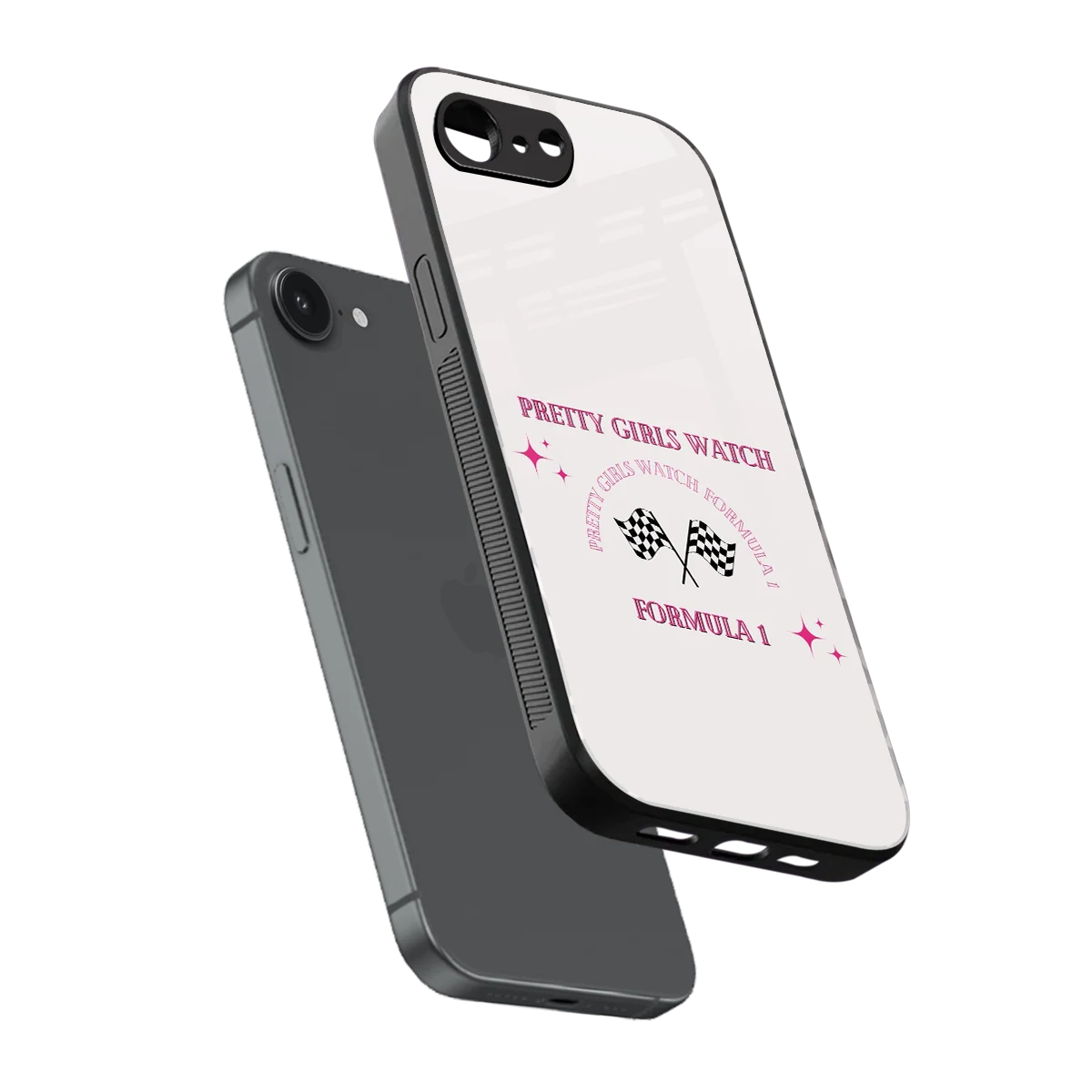 Racing Babe sleek iphone 16e cover with tempered glass back and TPU edges