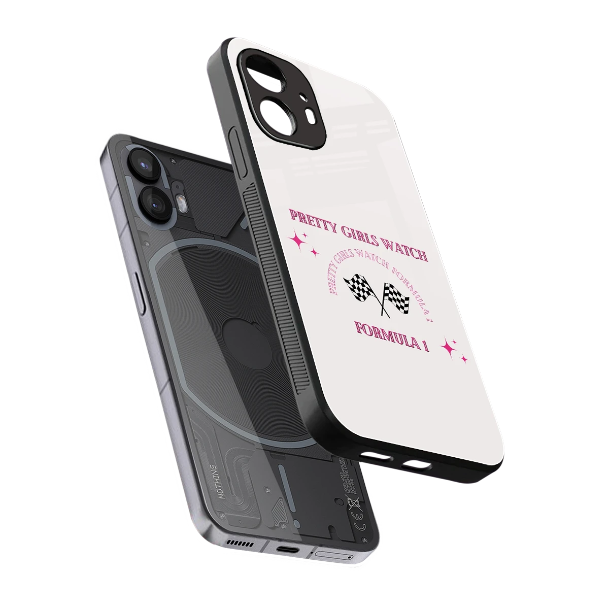 Racing Babe sleek nothing phone 2 cover with tempered glass back and TPU edges