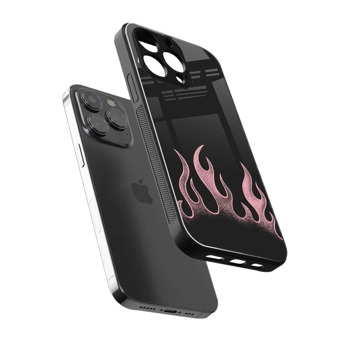 Retro Pink Flames sleek iphone 15 pro max cover with tempered glass back and TPU edges