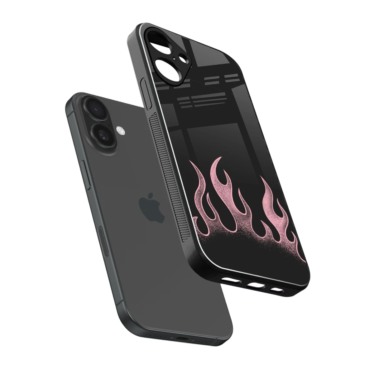 Retro Pink Flames sleek iphone 16 plus cover with tempered glass back and TPU edges