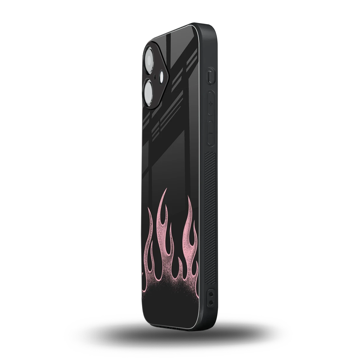 Retro Pink Flames iphone 16 plus mobile cover | shockproof glass phone case