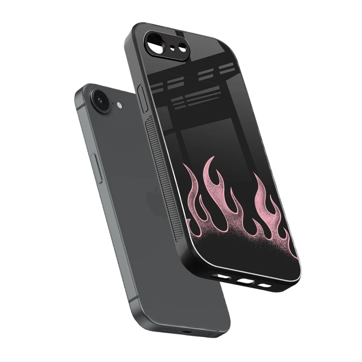 Retro Pink Flames sleek iphone 16e cover with tempered glass back and TPU edges