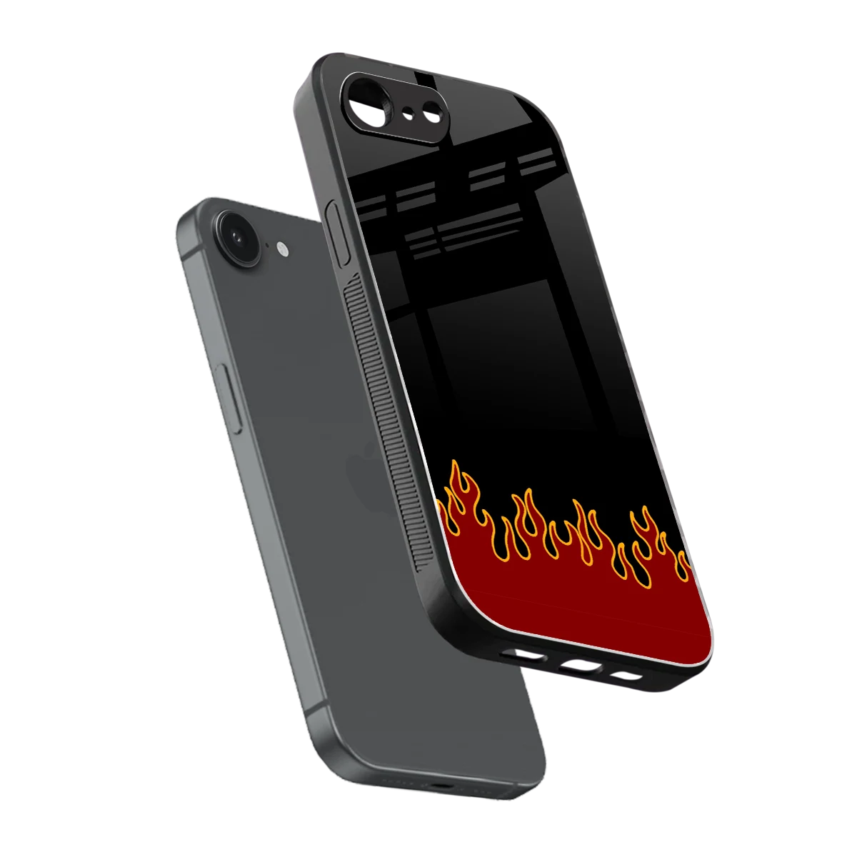 Retro Red Flames sleek iphone 16e cover with tempered glass back and TPU edges