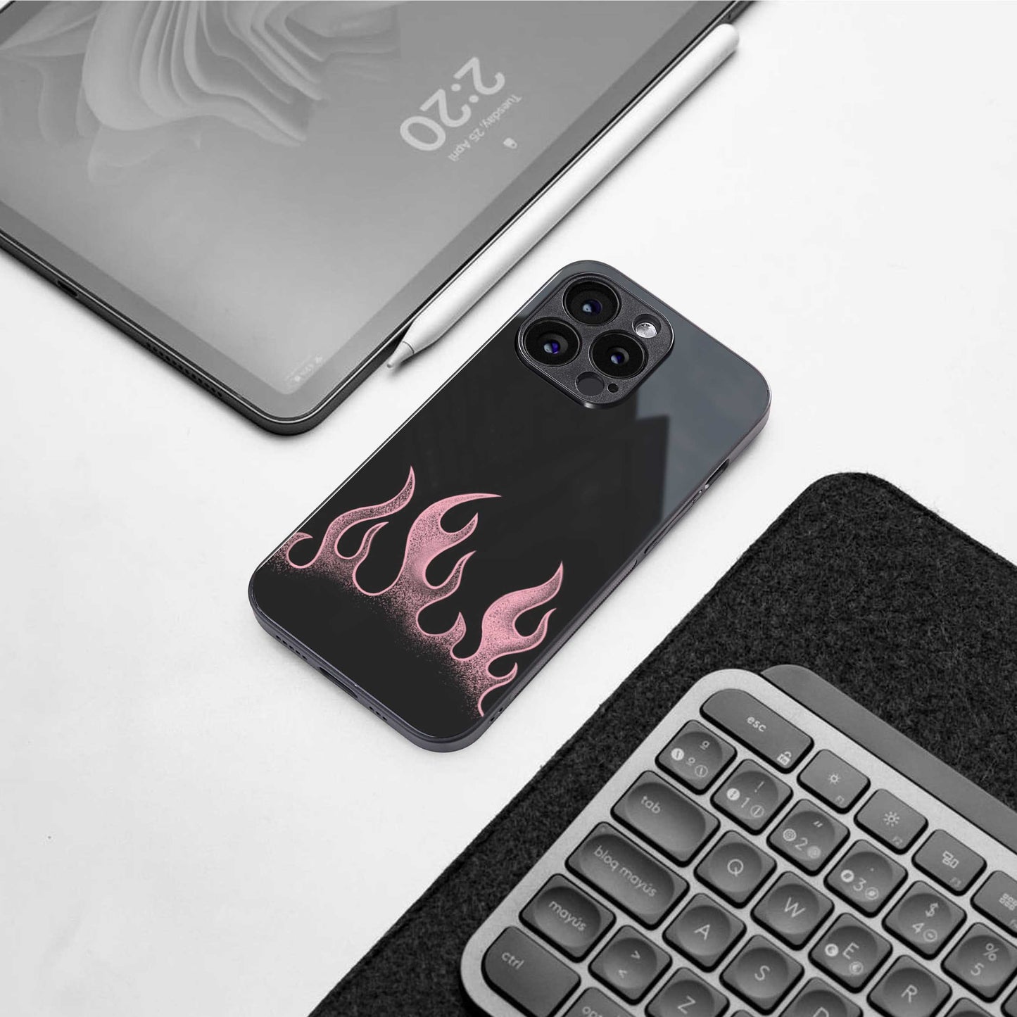 Retro Pink Flames Phone Case for Iphone 16 | Glass Case