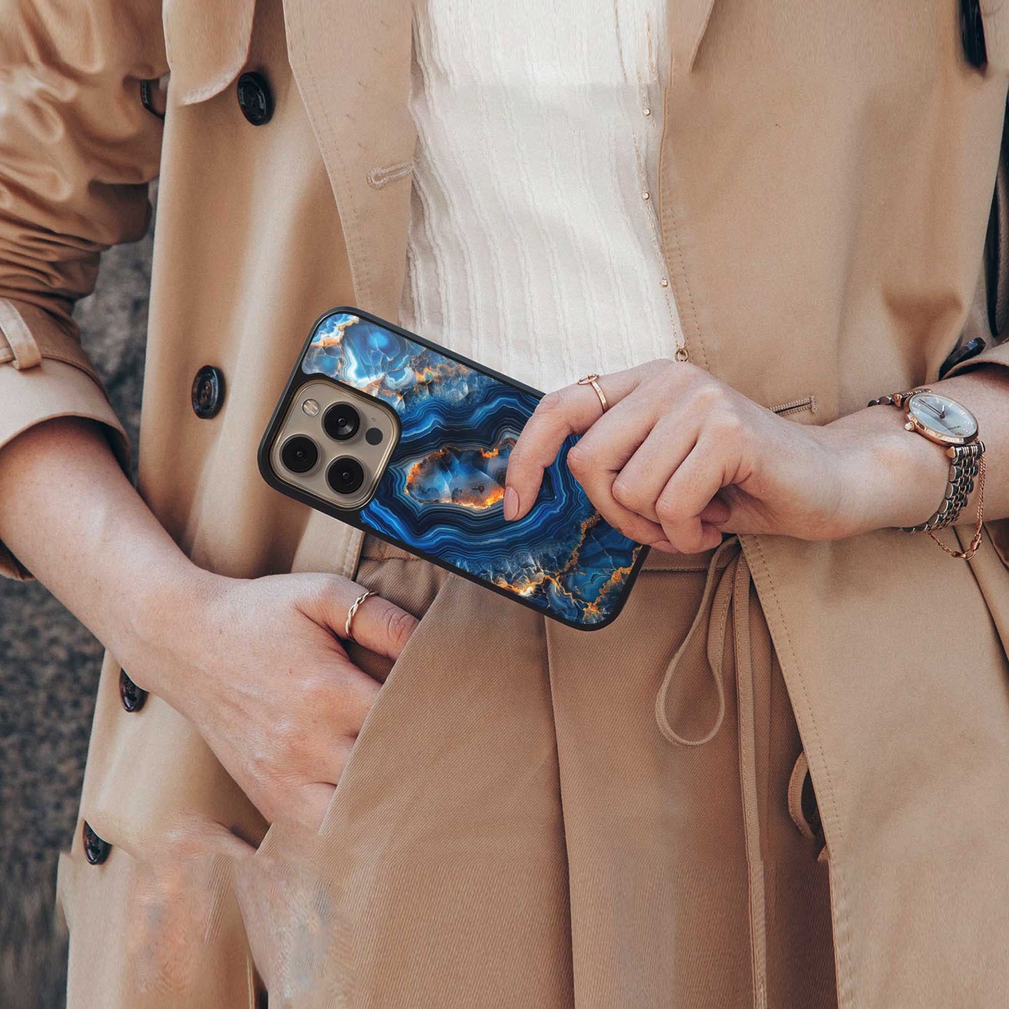Sapphire Granite Phone Case for Iphone 16 | Glass Case
