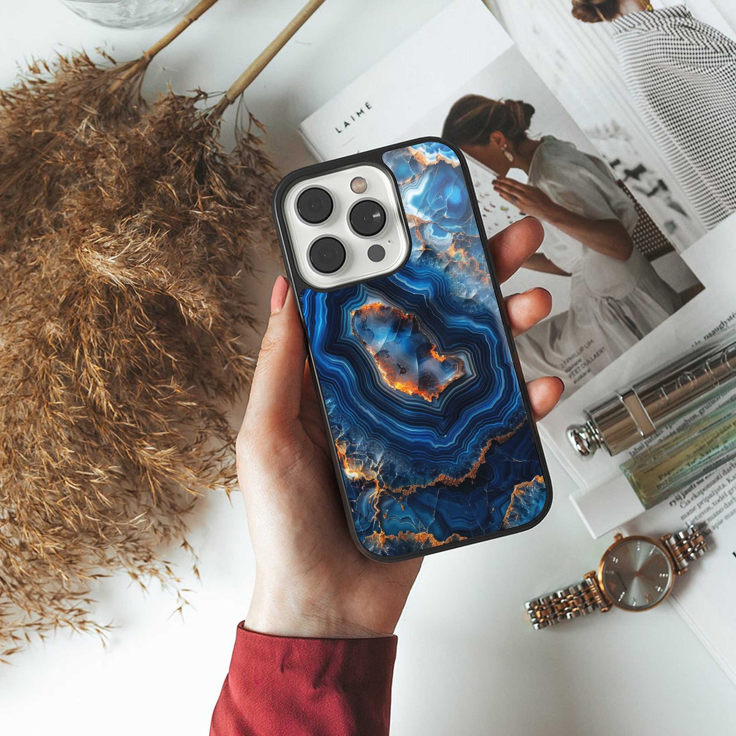 Sapphire Granite Phone Case for Iphone 16 | Glass Case