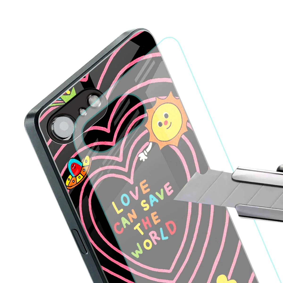 Save With Love stylish phone case for iphone 16e | glossy glass and slim fit