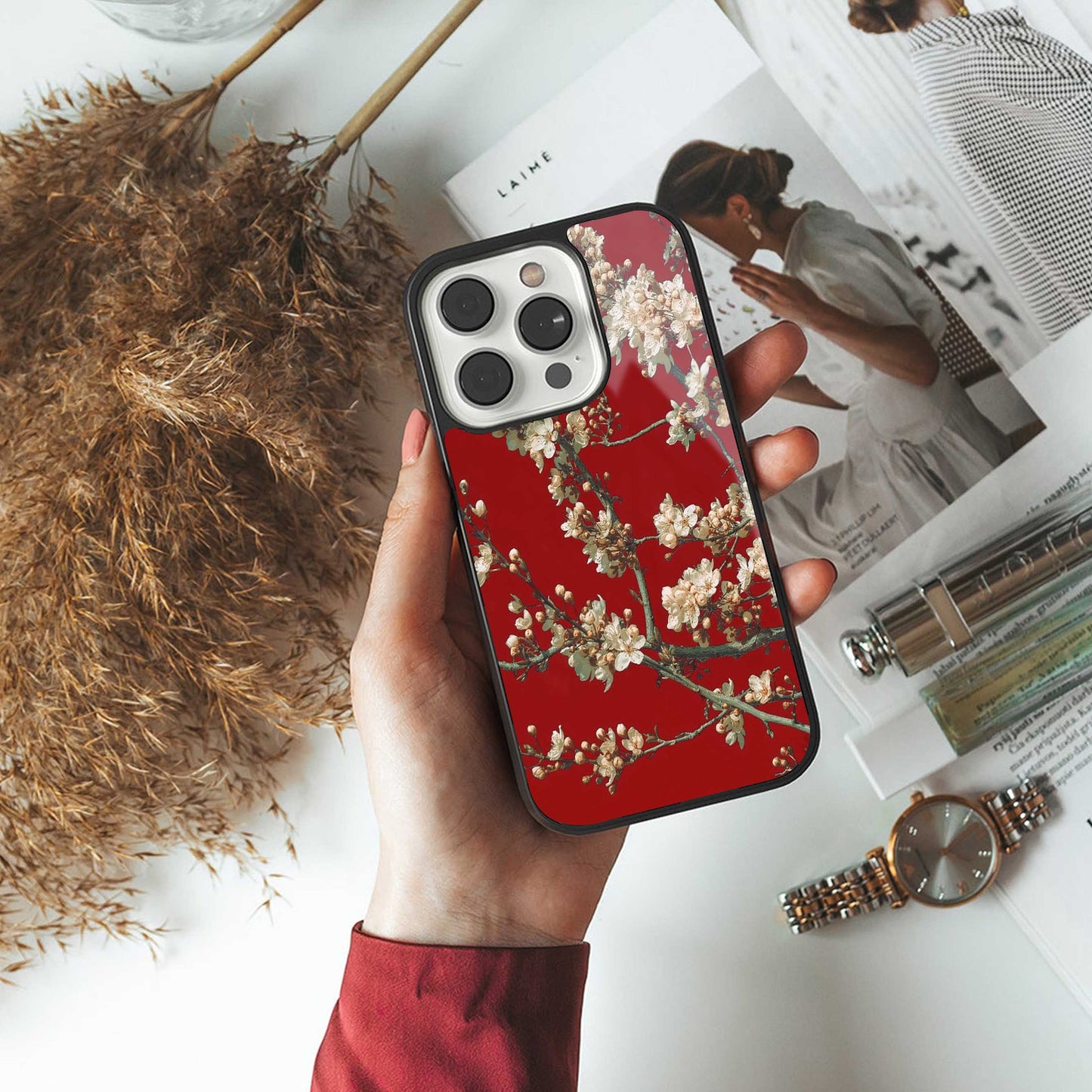 Scarlet Petals Phone Case for Iphone 16 | Glass Case